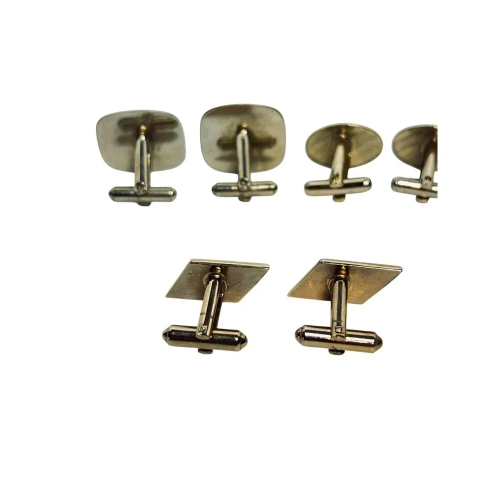 Lot Of 5 Gold Tone Vintage Cufflinks Rectangle Oval Triangle Shapes (6142)